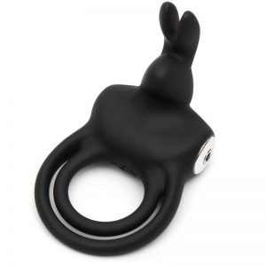 Anillo para Pene con Conejito para Parejas USB Negro diseñado por la marca HAPPY RABBIT