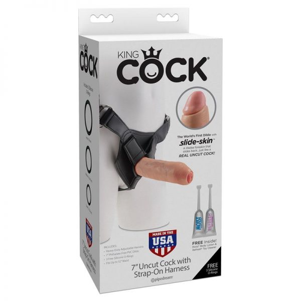 Arnés con Dildo con Glande Retractil 7 Color Natural marca KING COCK