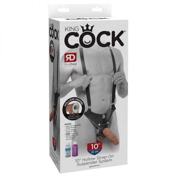 Arnés con Tirantes y Dildo Hueco 10 Bronceado marca KING COCK
