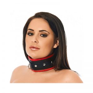 Collar Ancho Cuero Negro y Rojo de la marca BONDAGE PLAY