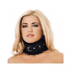 Collar Ancho Cuero y Pelo Artificial Negro de la marca BONDAGE PLAY