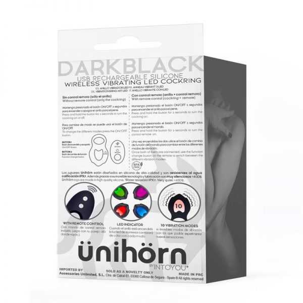 comprar Darkblack Anillo Vibrador con Led Control Remoto USB Silicona en sex shop online