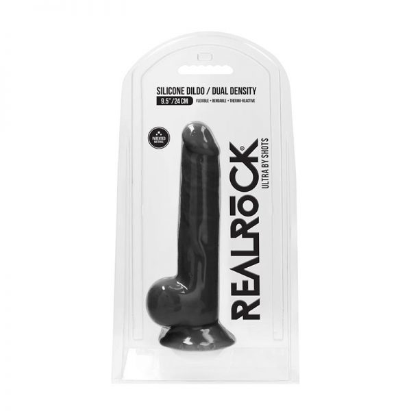 Dildo Dual Density con Testiculos 24 cm Negro de la tienda erótica web www.tiendaeroticaweb.es