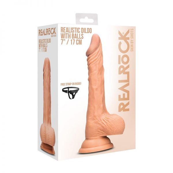 Dildo Realista con Testiculos y Arnés 17 cm Natural de calidad