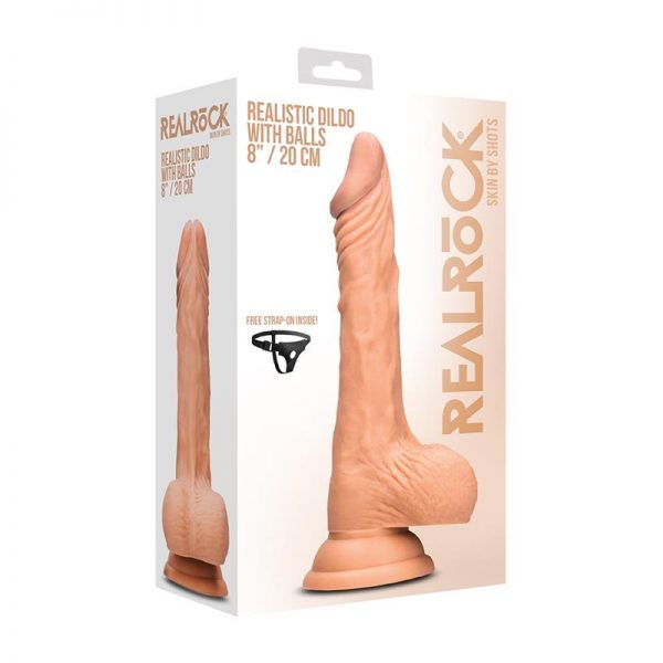 Dildo Realista con Testiculos y Arnés 20 cm Natural de calidad