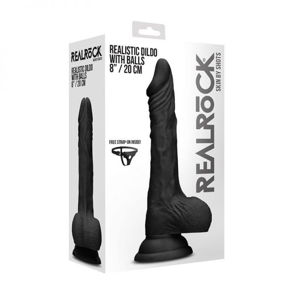 Dildo Realista con Testiculos y Arnés 20 cm Negro de calidad