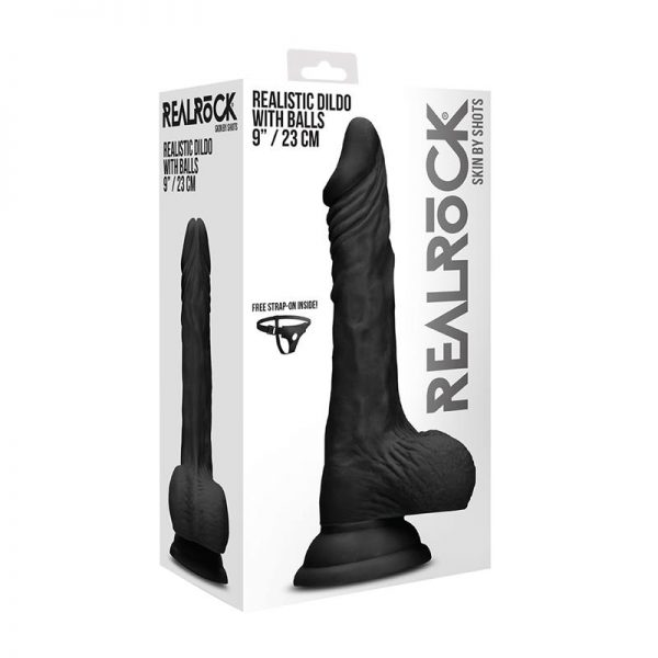Dildo Realista con Testiculos y Arnés 23 cm Black barato