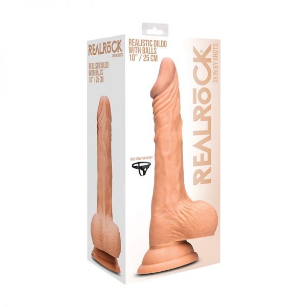 Dildo Realista con Testiculos y Arnés 25 cm Natural de calidad