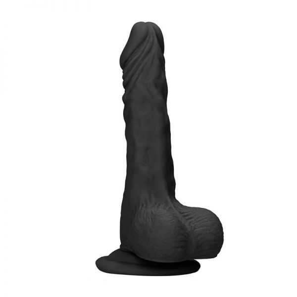 Dildo Realista con Testiculos y Arnés 25 cm Negro de la marca REALROCK