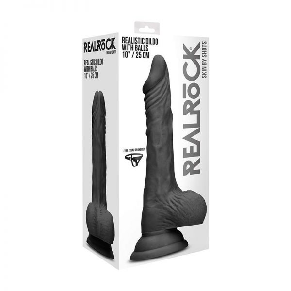 Dildo Realista con Testiculos y Arnés 25 cm Negro de calidad