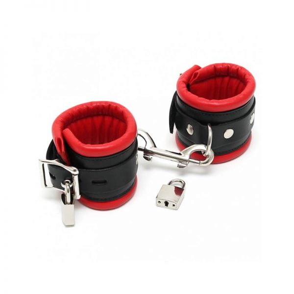 Esposas Cuero con Candado Negro y Rojo 7 cm de calidad