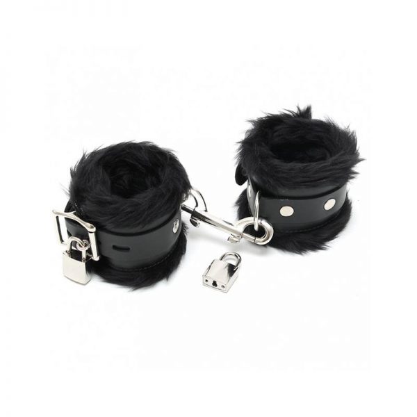 Esposas Cuero y Pelo Negro 7cm Candados de calidad