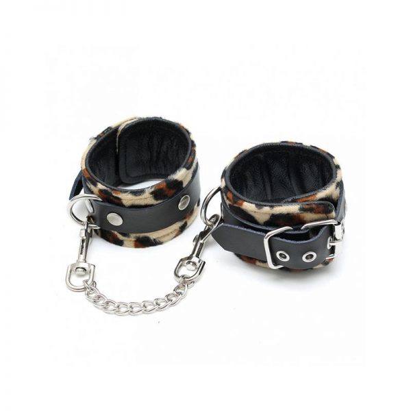 Esposas de Cuero Estampado Leopardo  Ajustable de calidad