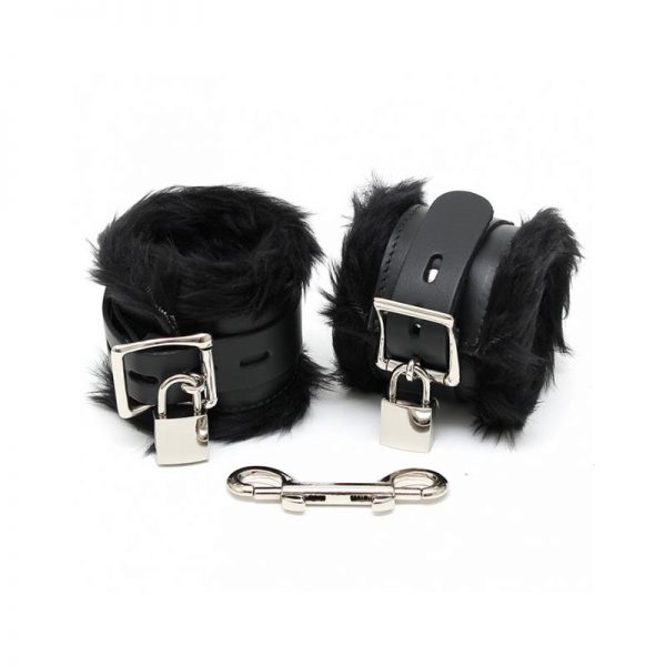Esposas para Pies Cuero y Pelo Negro 7cm Candados barato