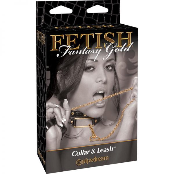Fetish Fantasy Gold Collar con Correa Negro en www.tiendaeroticaweb.es