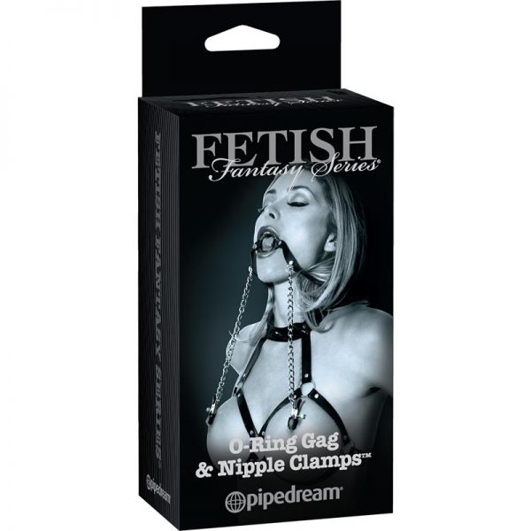 Fetish Fantasy Series Limited Edition Mordaza con Aro y Pinzas para Pezones Color Negro de calidad