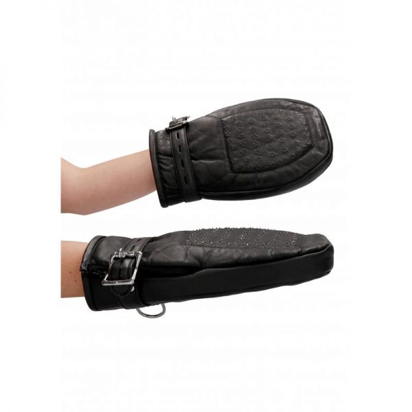 Guantes Acolchados Bondage con Dientes Metálicos Negro de la tienda erótica web www.tiendaeroticaweb.es