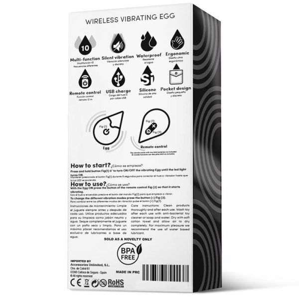 Huevo Vibrador Control Remoto USB Silicona Negro marca DROPS