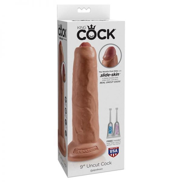 King Cock Dildo Realista con Glande Retractil Bronceado 9 de calidad