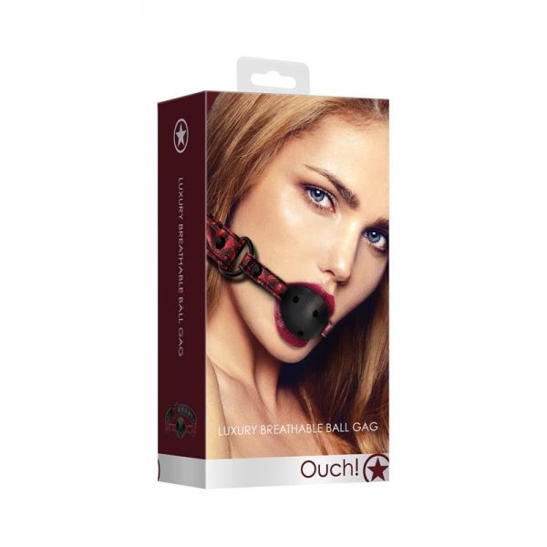Mordaza de Bola Transpirable Burgundy diseñado por la marca OUCH LUXURY