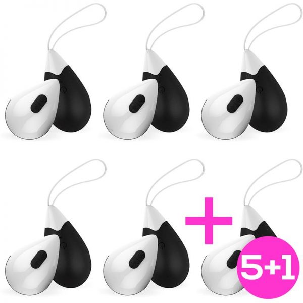 Pack 5+1 Huevo Vibrador Control Remoto USB Silicona Negro diseñado por la marca DROPS