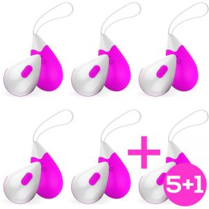 Pack 5+1 Huevo Vibrador Control Remoto USB Silicona Purpura diseñado por la marca DROPS