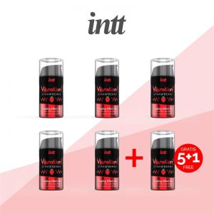 Pack 5+1 Vibrador liquido Efecto Calor Fresa 15 ml diseñado por la marca INTT