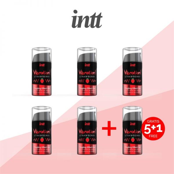 Pack 5+1 Vibrador liquido Efecto Calor Fresa 15 ml diseñado por la marca INTT