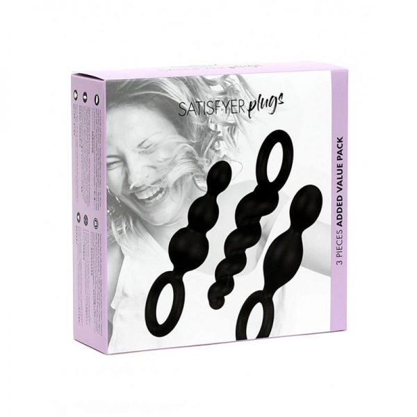 Pack de 3 Plugs Silicona Negro fabricado por SATISFYER