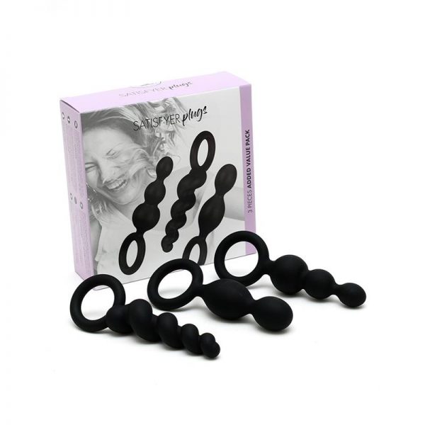 Pack de 3 Plugs Silicona Negro marca SATISFYER