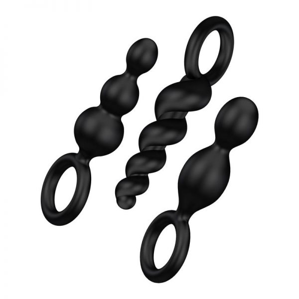 Pack de 3 Plugs Silicona Negro diseñado por la marca SATISFYER