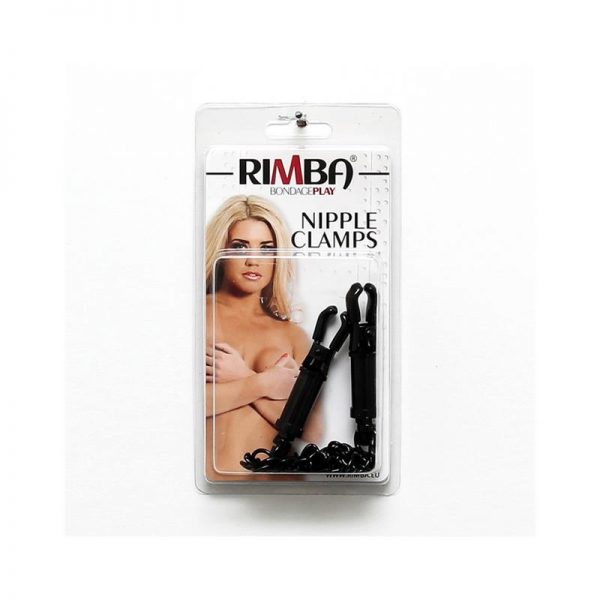 Pinzas para Pezones con Cadena Ajustable Negro marca BONDAGE PLAY