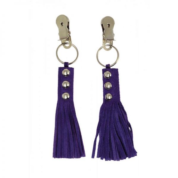 Pinzas para Pezones Cuero con Flecos Morado barato