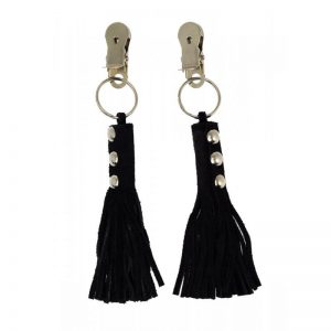 Pinzas para Pezones Cuero Flecos Negro barato