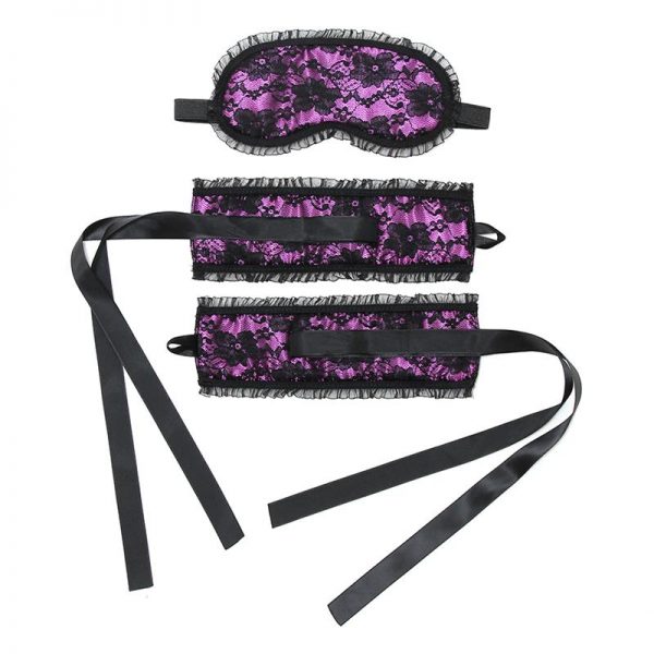 Rimba Bondage Play Esposas y Máscara Estilo Burlesque Color Púrpura barato