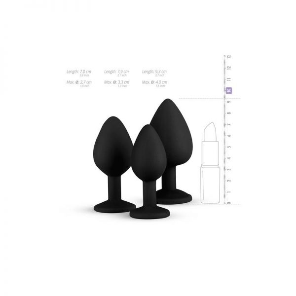 Set 3 Plug Anal con Cristal Silicona Negro de calidad