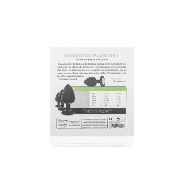 Set 3 Plug Anal con Cristal Silicona Negro fabricante EASYTOYS