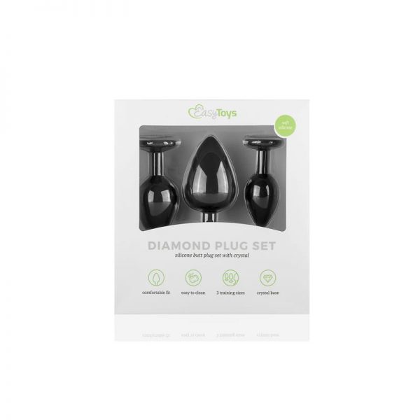 Set 3 Plug Anal con Cristal Silicona Rosa marca EASYTOYS