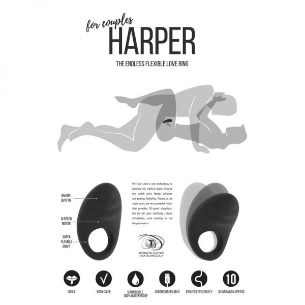 Shots Jìl Anillo Vibrador Harper Negro en www.tiendaeroticaweb.es