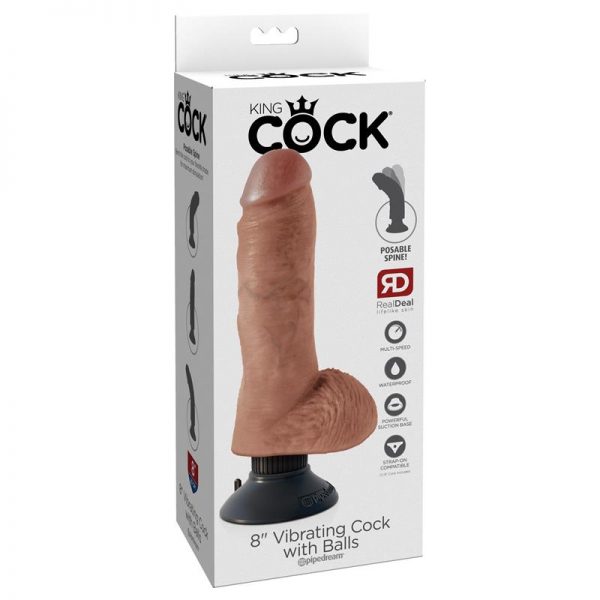 Vibrador Realista y Testiculos 8 Bronceado fabricado por KING COCK