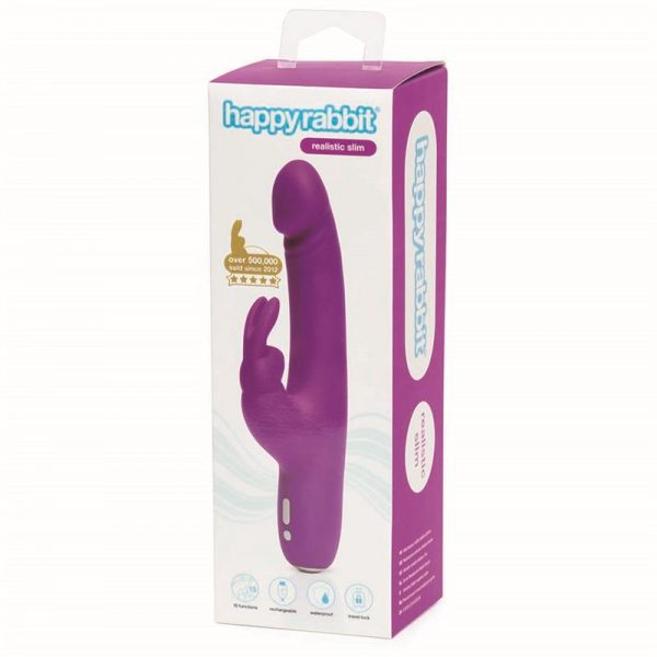 Vibrador Slimline Realistic USB Purpura marca HAPPY RABBIT