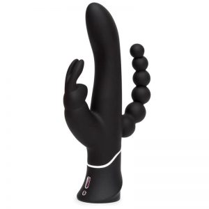 Vibrador Triple Curve USB Negro diseñado por la marca HAPPY RABBIT